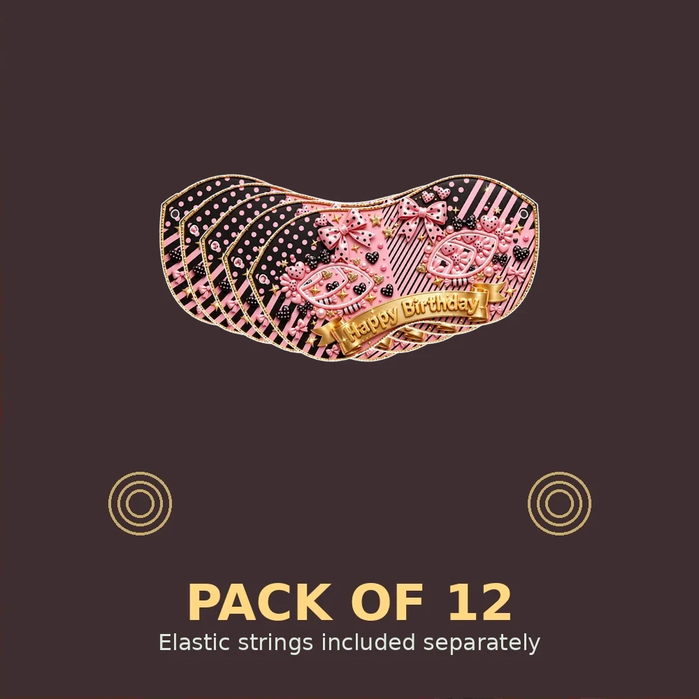 Pink & Black Theme Party Mask Birthday Party Supplies (PACK OF 12) - 280 GSM Cardstock with Soft Stretchable Elastic Band (7 Inches wide) - Premium Party Decor Supply by Party Decor Mall - View 2