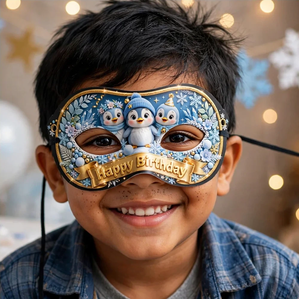 Penguins Theme Party Mask Birthday Party Supplies (PACK OF 12) - 280 GSM Cardstock with Soft Stretchable Elastic Band (7 Inches wide) - Premium Party Decor Supply by Party Decor Mall - View 4