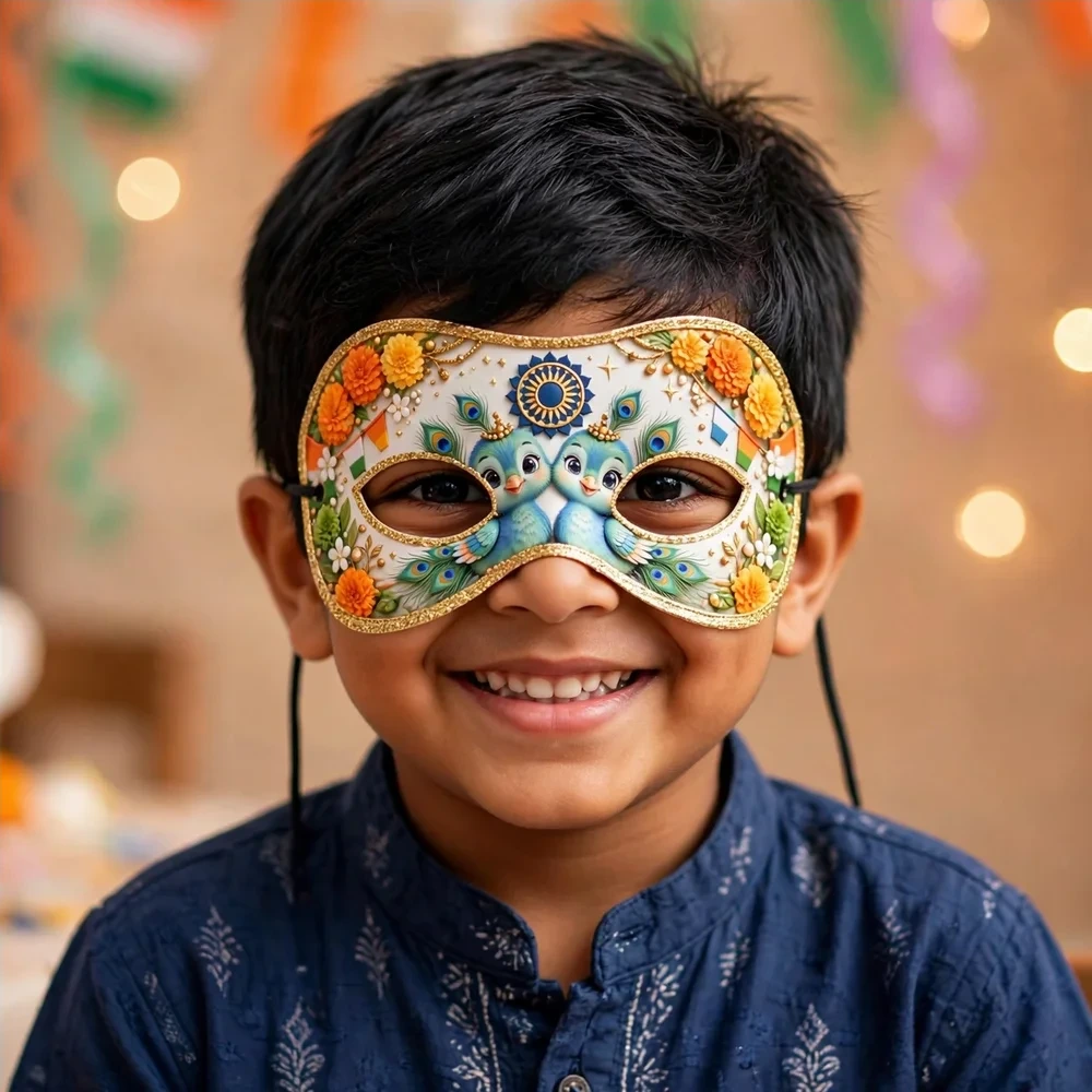 Patriotic Theme Party Mask Birthday Party Supplies (PACK OF 12) - 280 GSM Cardstock with Soft Stretchable Elastic Band (7 Inches wide) - Premium Party Decor Supply by Party Decor Mall - View 4