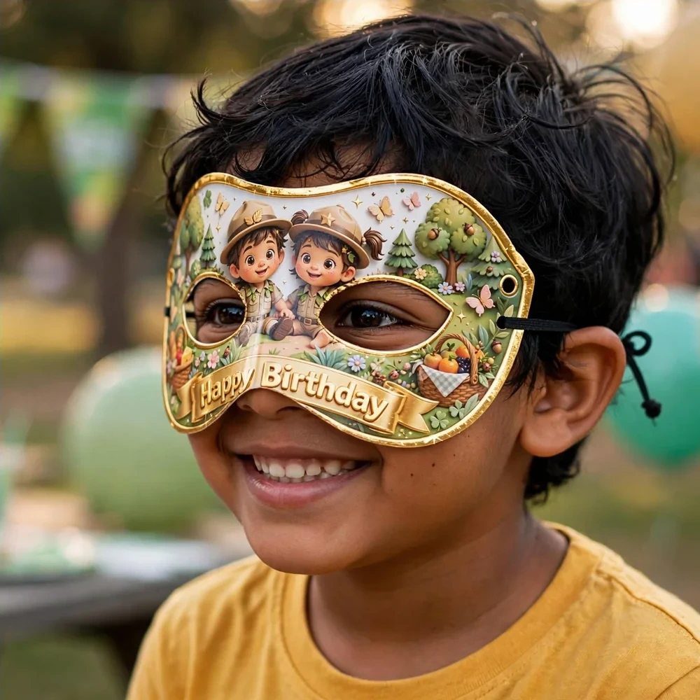 Parks Recreation Theme Party Mask Birthday Party Supplies (PACK OF 12) - 280 GSM Cardstock with Soft Stretchable Elastic Band (7 Inches wide) - Premium Party Decor Supply by Party Decor Mall - View 4