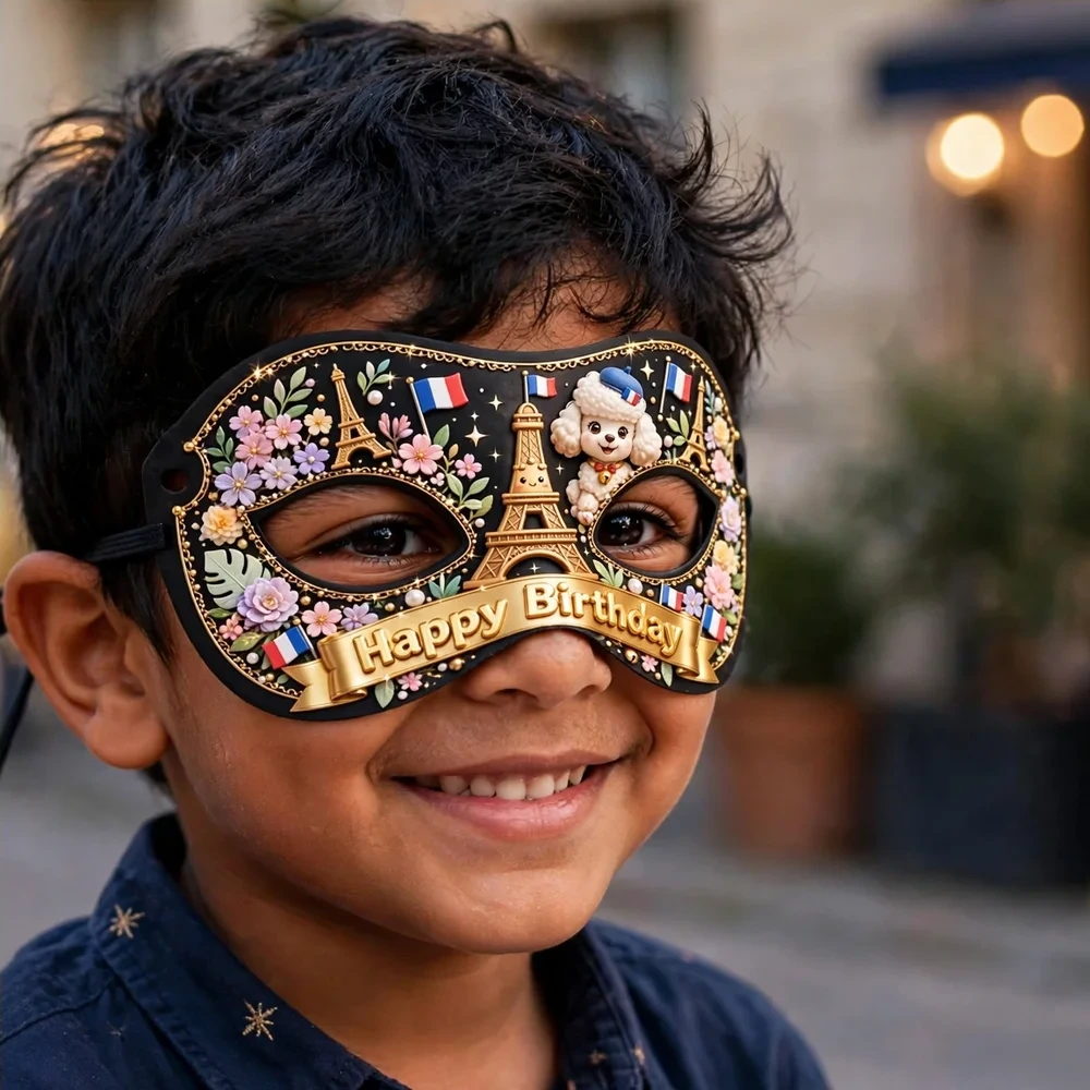 Paris Theme Party Mask Birthday Party Supplies (PACK OF 12) - 280 GSM Cardstock with Soft Stretchable Elastic Band (7 Inches wide) - Premium Party Decor Supply by Party Decor Mall - View 4