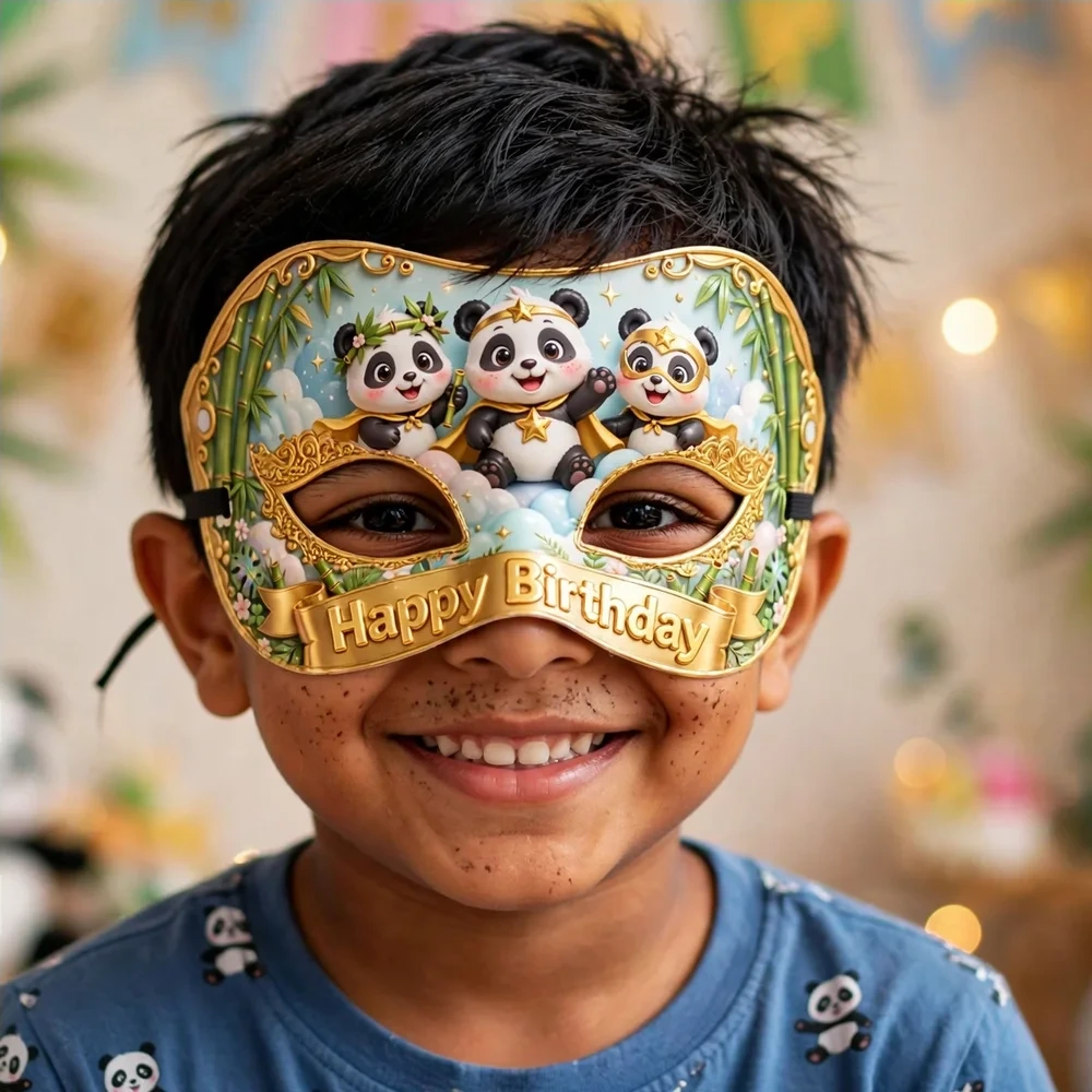 Panda Theme Party Mask Birthday Party Supplies (PACK OF 12) - 280 GSM Cardstock with Soft Stretchable Elastic Band (7 Inches wide) - Premium Party Decor Supply by Party Decor Mall - View 4