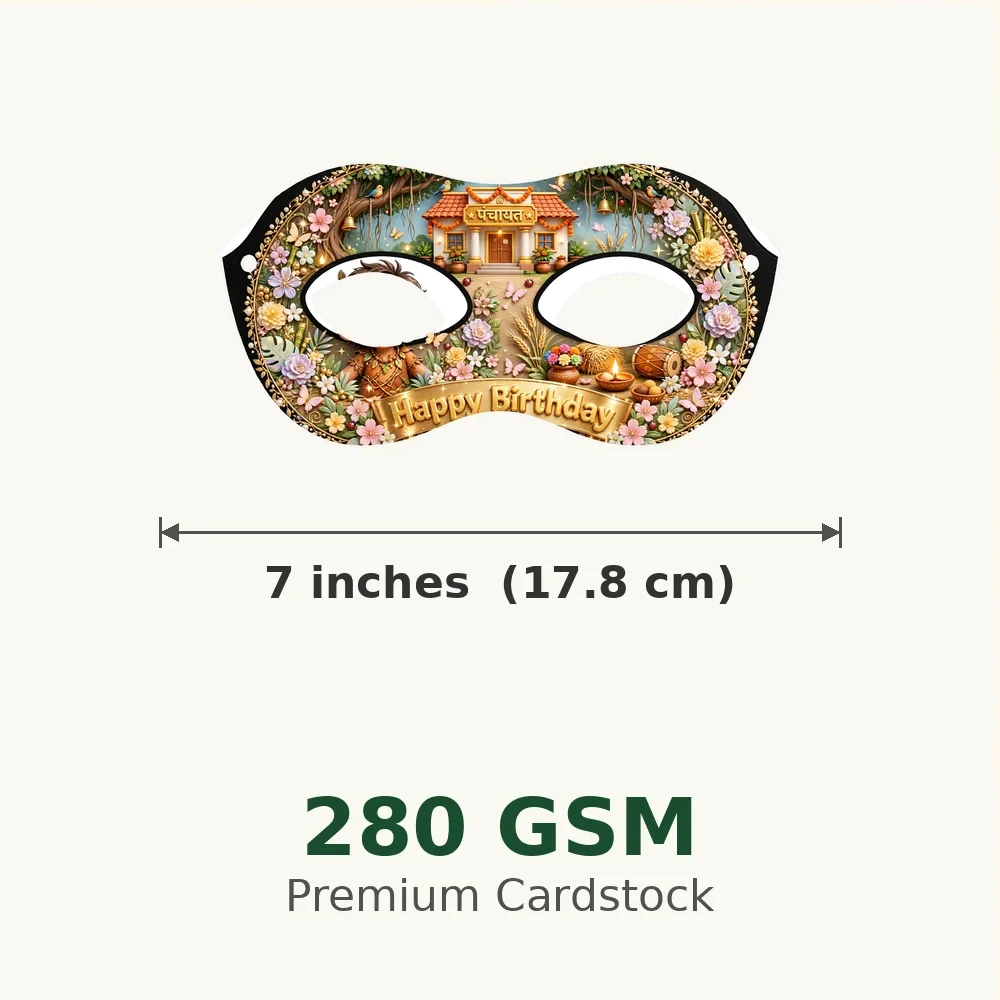 Panchayat Theme Party Mask Birthday Party Supplies (PACK OF 12) - 280 GSM Cardstock with Soft Stretchable Elastic Band (7 Inches wide) - Premium Party Decor Supply by Party Decor Mall - View 3