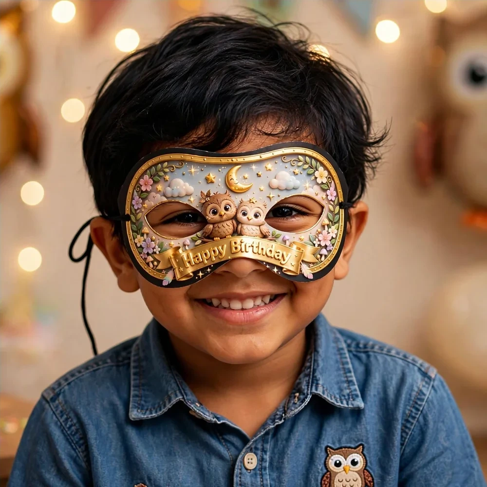 Owl Theme Party Mask Birthday Party Supplies (PACK OF 12) - 280 GSM Cardstock with Soft Stretchable Elastic Band (7 Inches wide) - Premium Party Decor Supply by Party Decor Mall - View 4