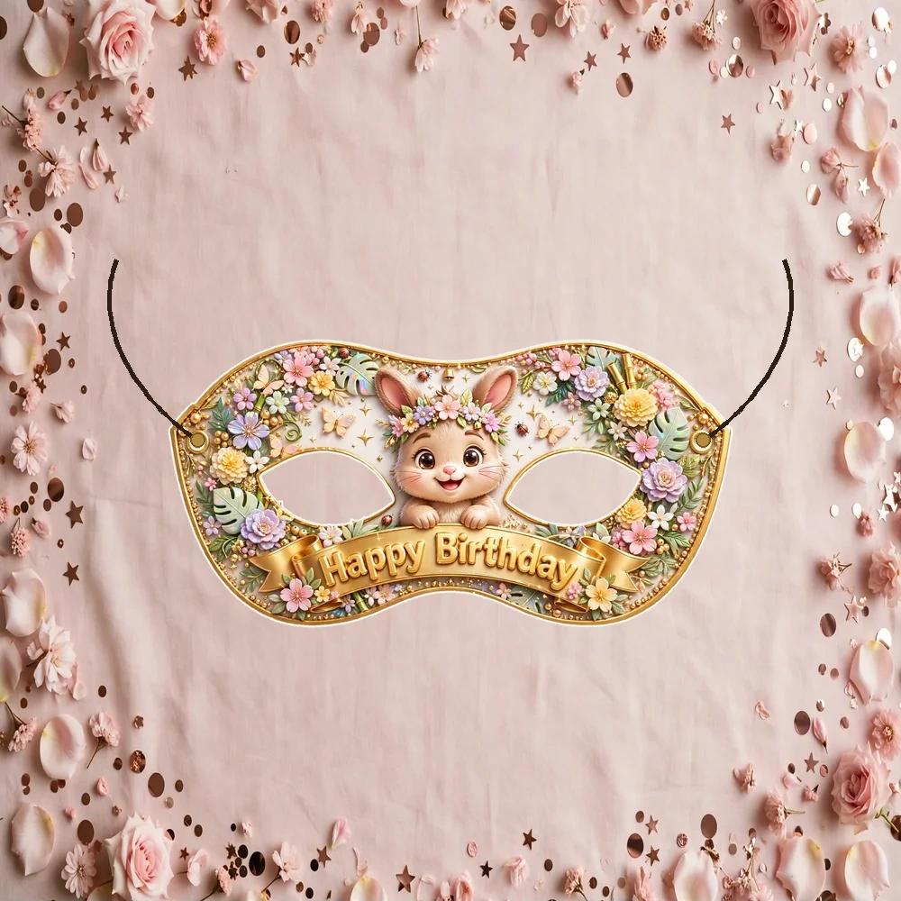 One Little Bunny Theme Party Mask Birthday Party Supplies (PACK OF 12) - 280 GSM Cardstock with Soft Stretchable Elastic Band (7 Inches wide) - Premium Party Decor Supply by Party Decor Mall - View 1