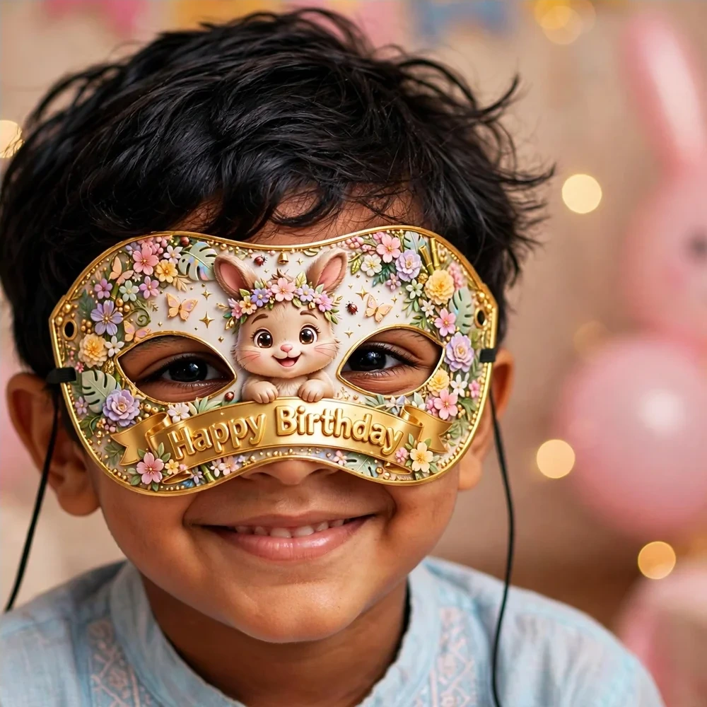 One Little Bunny Theme Party Mask Birthday Party Supplies (PACK OF 12) - 280 GSM Cardstock with Soft Stretchable Elastic Band (7 Inches wide) - Premium Party Decor Supply by Party Decor Mall - View 4