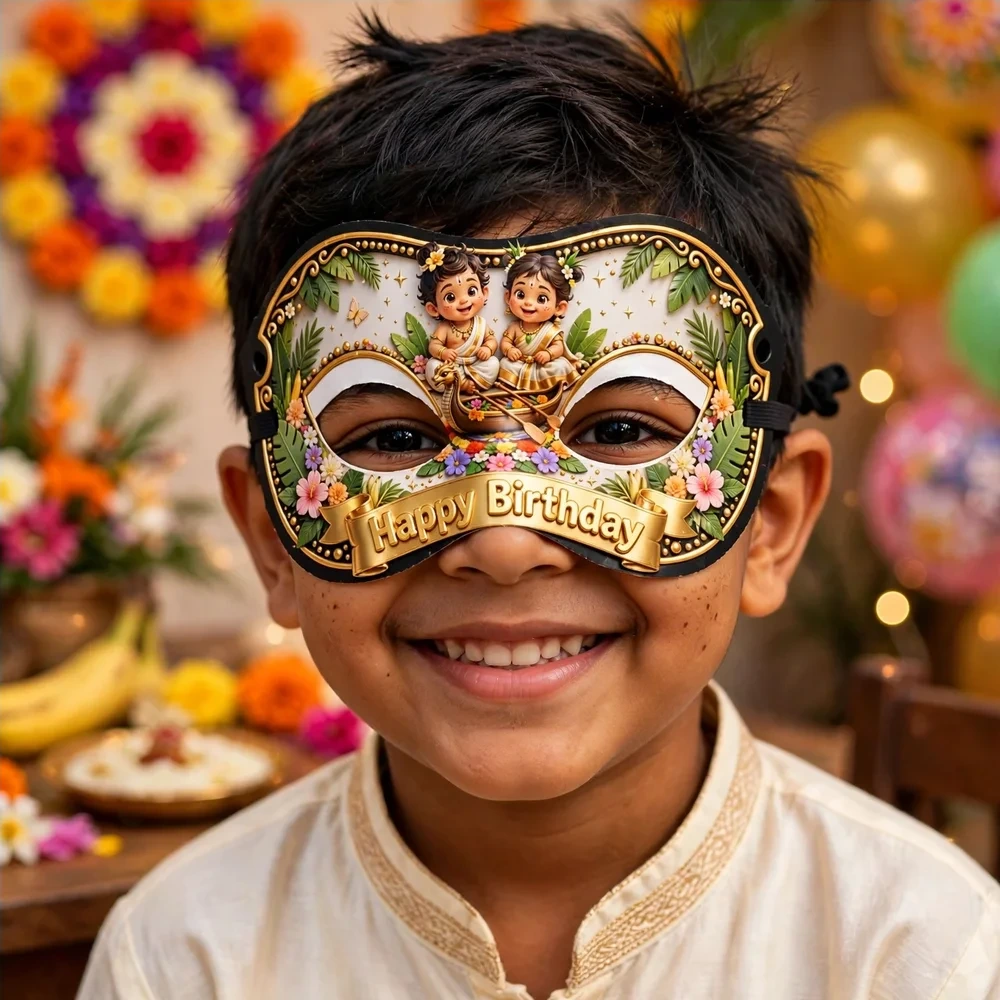Onam Theme Party Mask Birthday Party Supplies (PACK OF 12) - 280 GSM Cardstock with Soft Stretchable Elastic Band (7 Inches wide) - Premium Party Decor Supply by Party Decor Mall - View 4