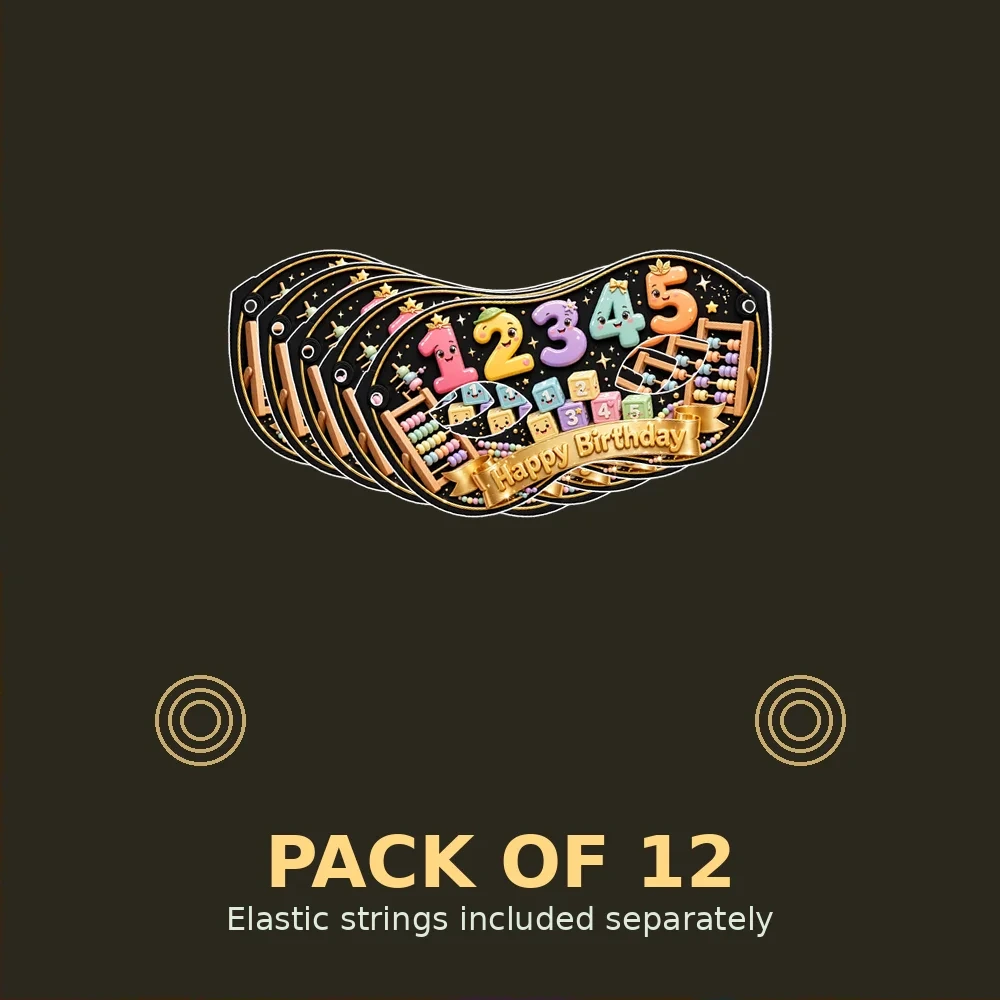 Numbers Theme Party Mask Birthday Party Supplies (PACK OF 12) - 280 GSM Cardstock with Soft Stretchable Elastic Band (7 Inches wide) - Premium Party Decor Supply by Party Decor Mall - View 2
