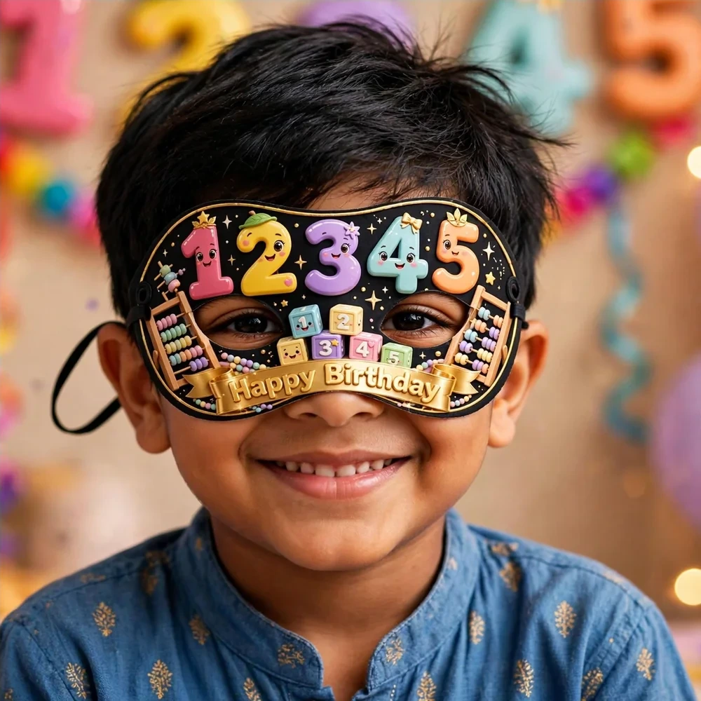 Numbers Theme Party Mask Birthday Party Supplies (PACK OF 12) - 280 GSM Cardstock with Soft Stretchable Elastic Band (7 Inches wide) - Premium Party Decor Supply by Party Decor Mall - View 4