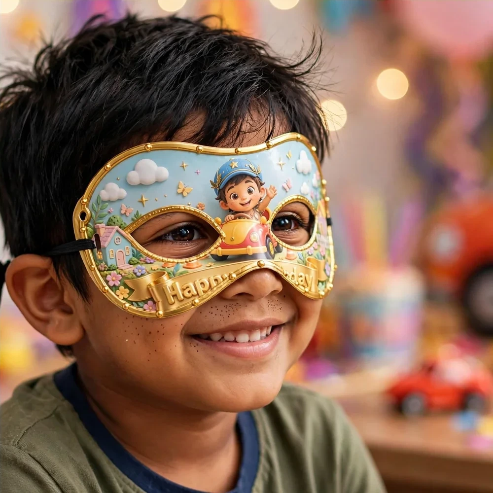 Noddy Theme Party Mask Birthday Party Supplies (PACK OF 12) - 280 GSM Cardstock with Soft Stretchable Elastic Band (7 Inches wide) - Premium Party Decor Supply by Party Decor Mall - View 4