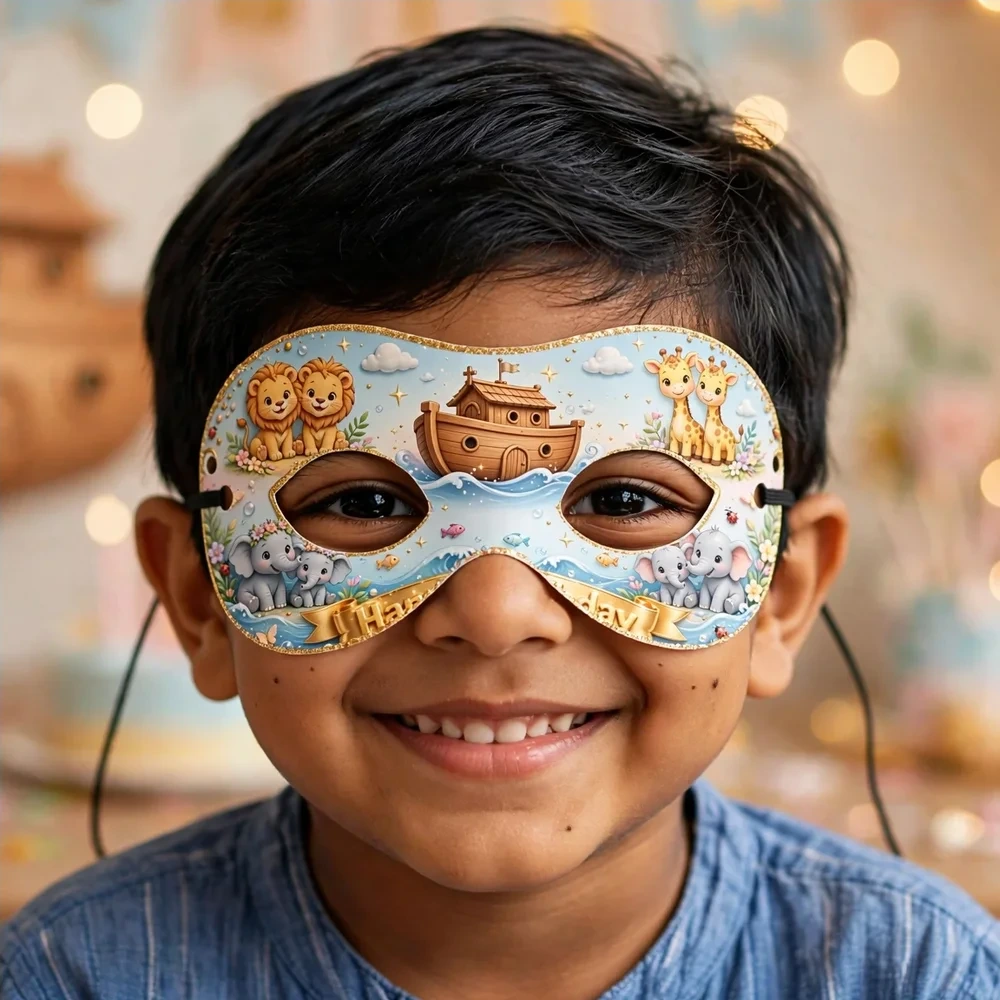 Noah's Ark Theme Party Mask Birthday Party Supplies (PACK OF 12) - 280 GSM Cardstock with Soft Stretchable Elastic Band (7 Inches wide) - Premium Party Decor Supply by Party Decor Mall - View 4