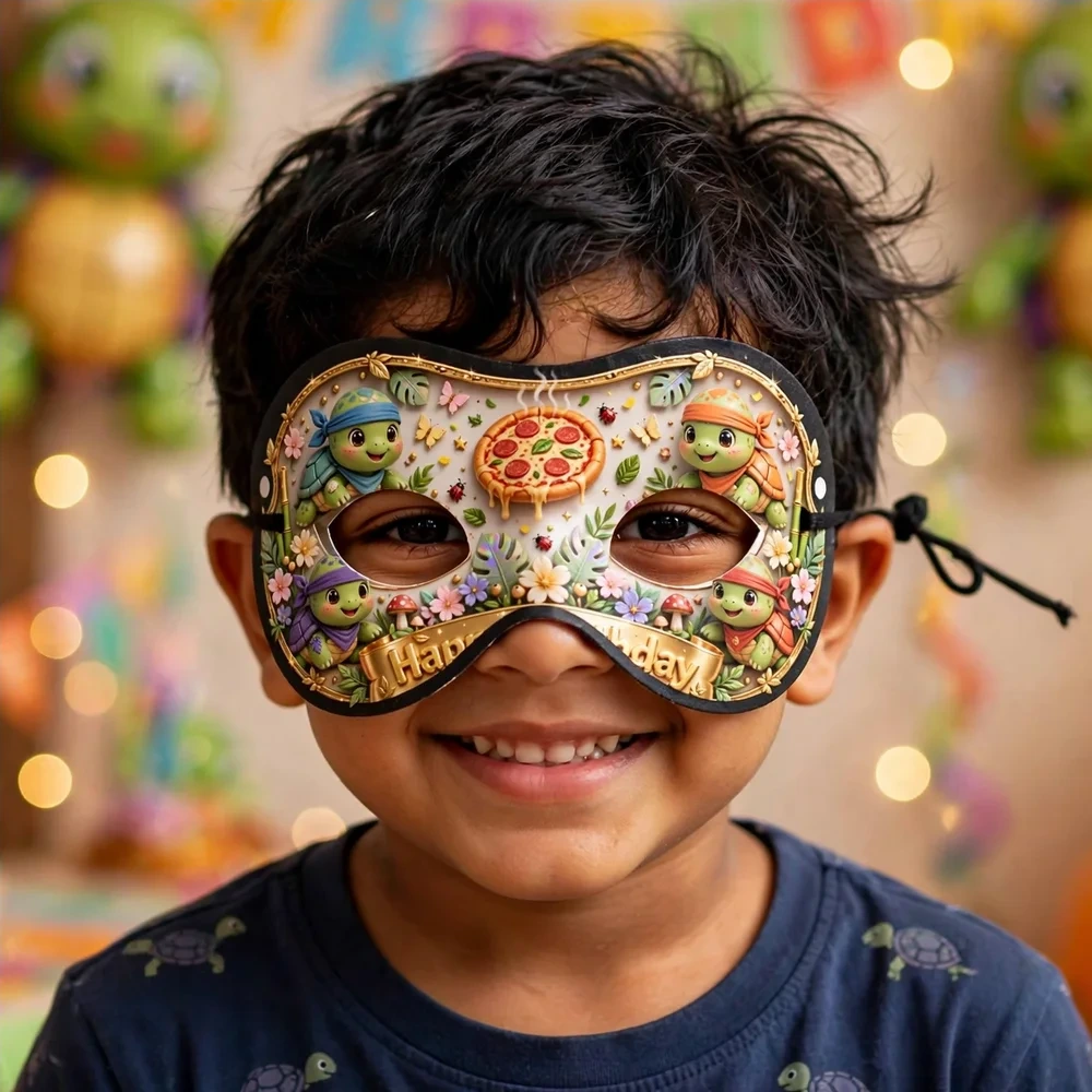 Ninja Turtles Theme Party Mask Birthday Party Supplies (PACK OF 12) - 280 GSM Cardstock with Soft Stretchable Elastic Band (7 Inches wide) - Premium Party Decor Supply by Party Decor Mall - View 4