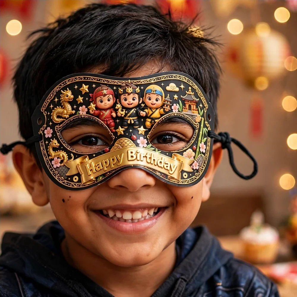 Ninja Theme Party Mask Birthday Party Supplies (PACK OF 12) - 280 GSM Cardstock with Soft Stretchable Elastic Band (7 Inches wide) - Premium Party Decor Supply by Party Decor Mall - View 4