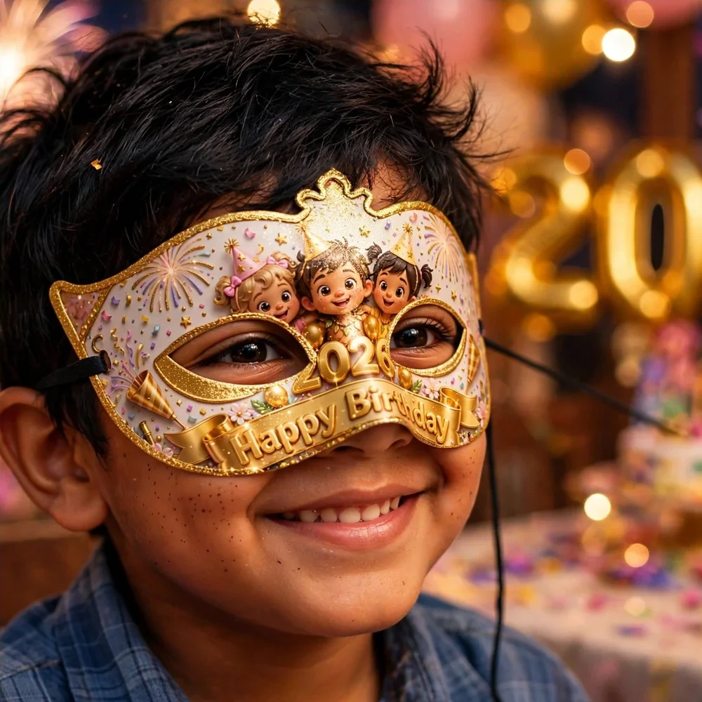 New Year Theme Party Mask Birthday Party Supplies (PACK OF 12) - 280 GSM Cardstock with Soft Stretchable Elastic Band (7 Inches wide) - Premium Party Decor Supply by Party Decor Mall - View 4