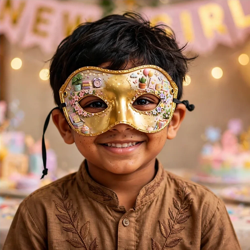 New Girl Theme Party Mask Birthday Party Supplies (PACK OF 12) - 280 GSM Cardstock with Soft Stretchable Elastic Band (7 Inches wide) - Premium Party Decor Supply by Party Decor Mall - View 4