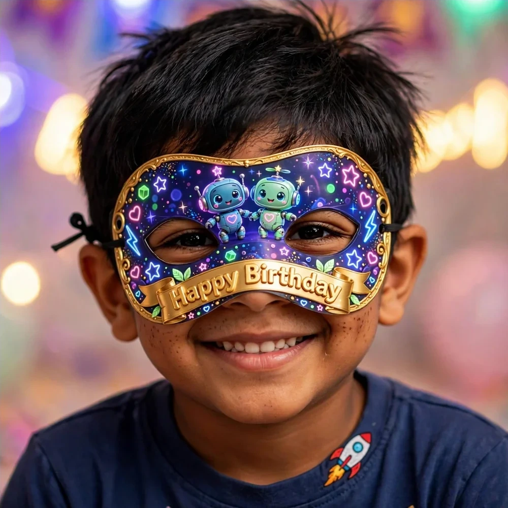 Neon Theme Party Mask Birthday Party Supplies (PACK OF 12) - 280 GSM Cardstock with Soft Stretchable Elastic Band (7 Inches wide) - Premium Party Decor Supply by Party Decor Mall - View 4