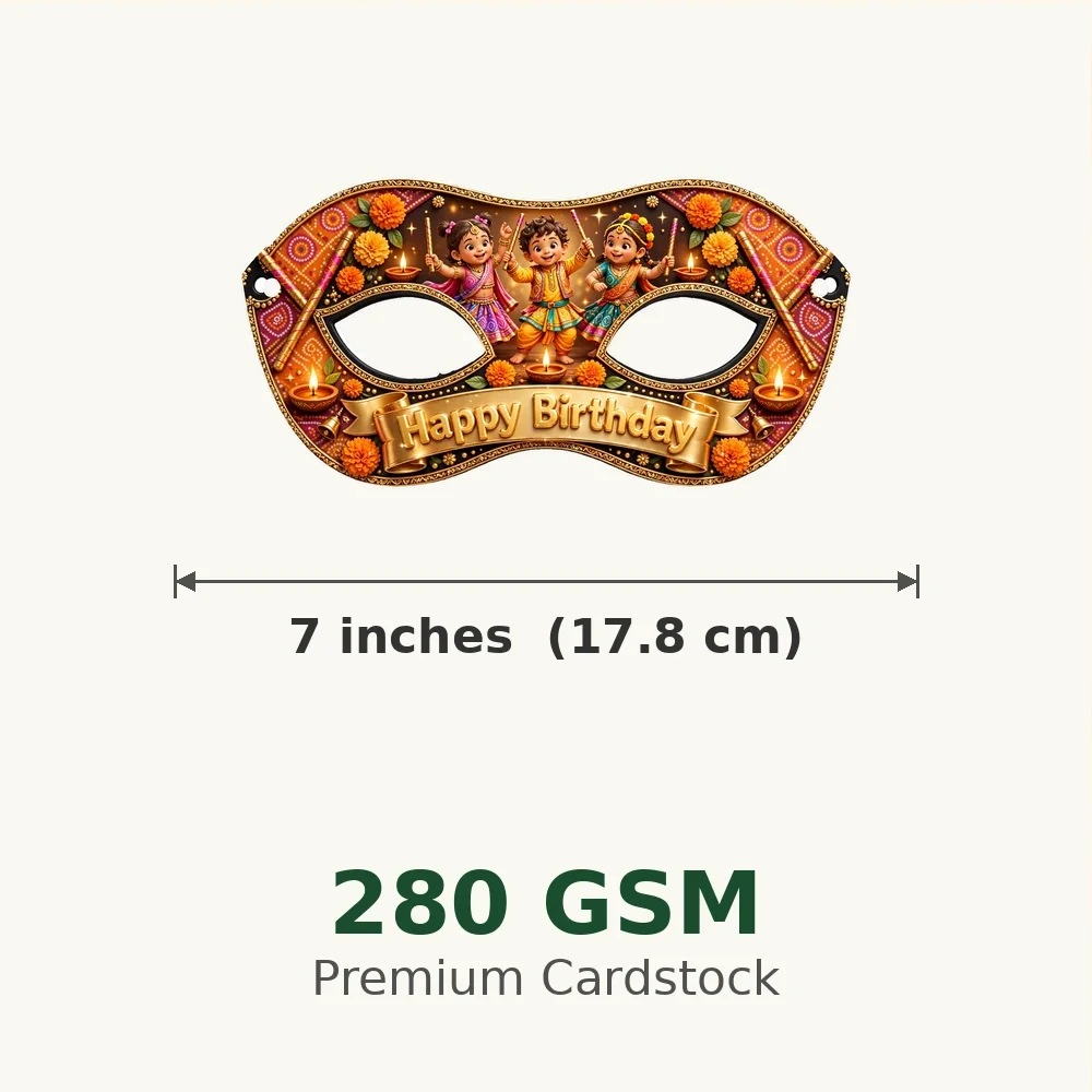 Navratri Theme Party Mask Birthday Party Supplies (PACK OF 12) - 280 GSM Cardstock with Soft Stretchable Elastic Band (7 Inches wide) - Premium Party Decor Supply by Party Decor Mall - View 3