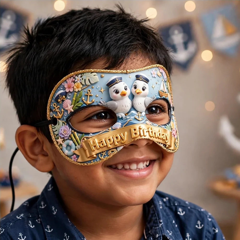Nautical Theme Party Mask Birthday Party Supplies (PACK OF 12) - 280 GSM Cardstock with Soft Stretchable Elastic Band (7 Inches wide) - Premium Party Decor Supply by Party Decor Mall - View 4