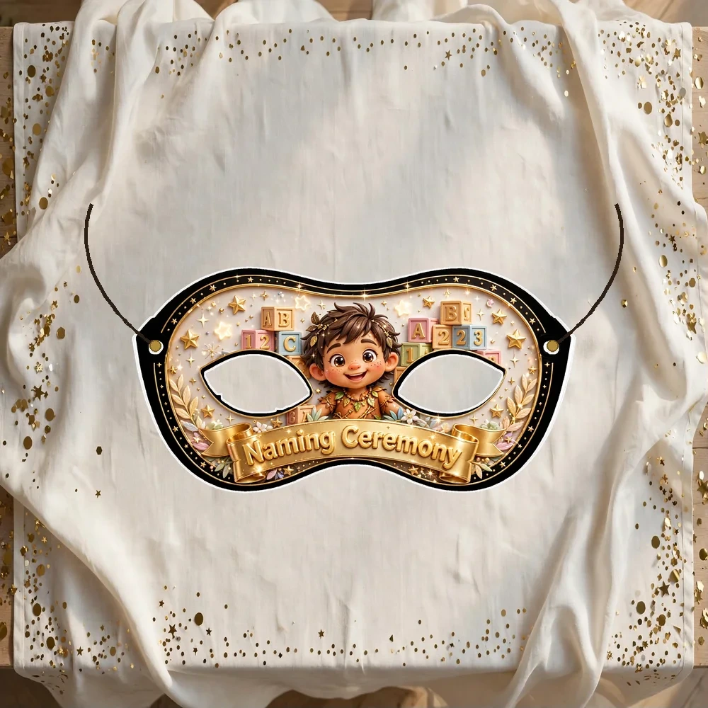 Naming Ceremony Theme Party Mask Birthday Party Supplies (PACK OF 12) - 280 GSM Cardstock with Soft Stretchable Elastic Band (7 Inches wide)