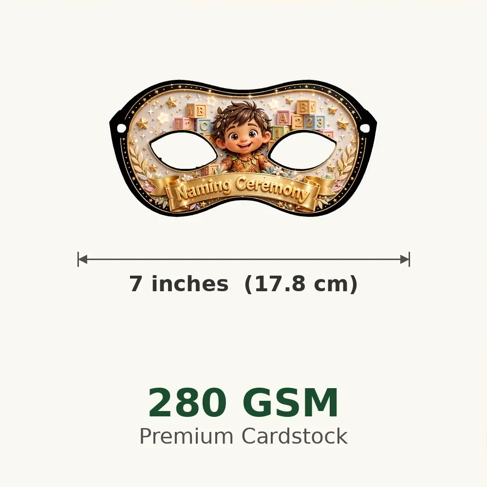 Naming Ceremony Theme Party Mask Birthday Party Supplies (PACK OF 12) - 280 GSM Cardstock with Soft Stretchable Elastic Band (7 Inches wide) - Premium Party Decor Supply by Party Decor Mall - View 3