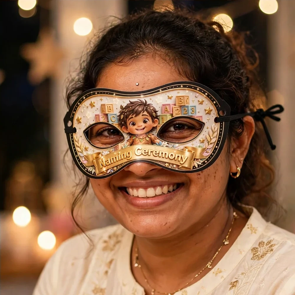 Naming Ceremony Theme Party Mask Birthday Party Supplies (PACK OF 12) - 280 GSM Cardstock with Soft Stretchable Elastic Band (7 Inches wide) - Premium Party Decor Supply by Party Decor Mall - View 4