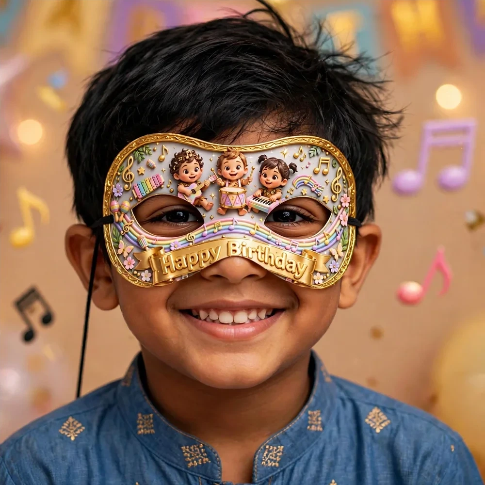 Music Theme Party Mask Birthday Party Supplies (PACK OF 12) - 280 GSM Cardstock with Soft Stretchable Elastic Band (7 Inches wide) - Premium Party Decor Supply by Party Decor Mall - View 4