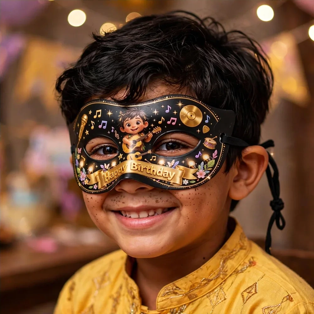 Music Theme Party Mask Birthday Party Supplies (PACK OF 12) - 280 GSM Cardstock with Soft Stretchable Elastic Band (7 Inches wide) - Premium Party Decor Supply by Party Decor Mall - View 4