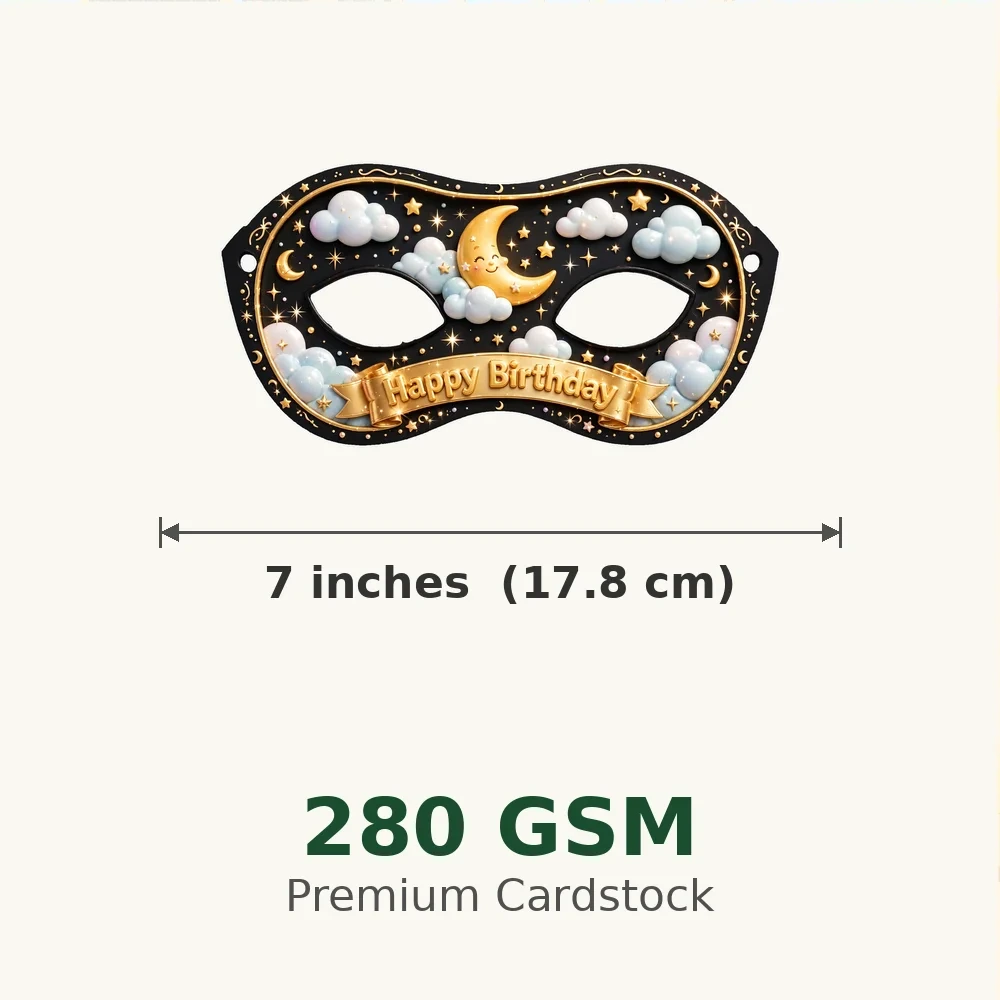 Moon & Stars Theme Party Mask Birthday Party Supplies (PACK OF 12) - 280 GSM Cardstock with Soft Stretchable Elastic Band (7 Inches wide) - Premium Party Decor Supply by Party Decor Mall - View 3