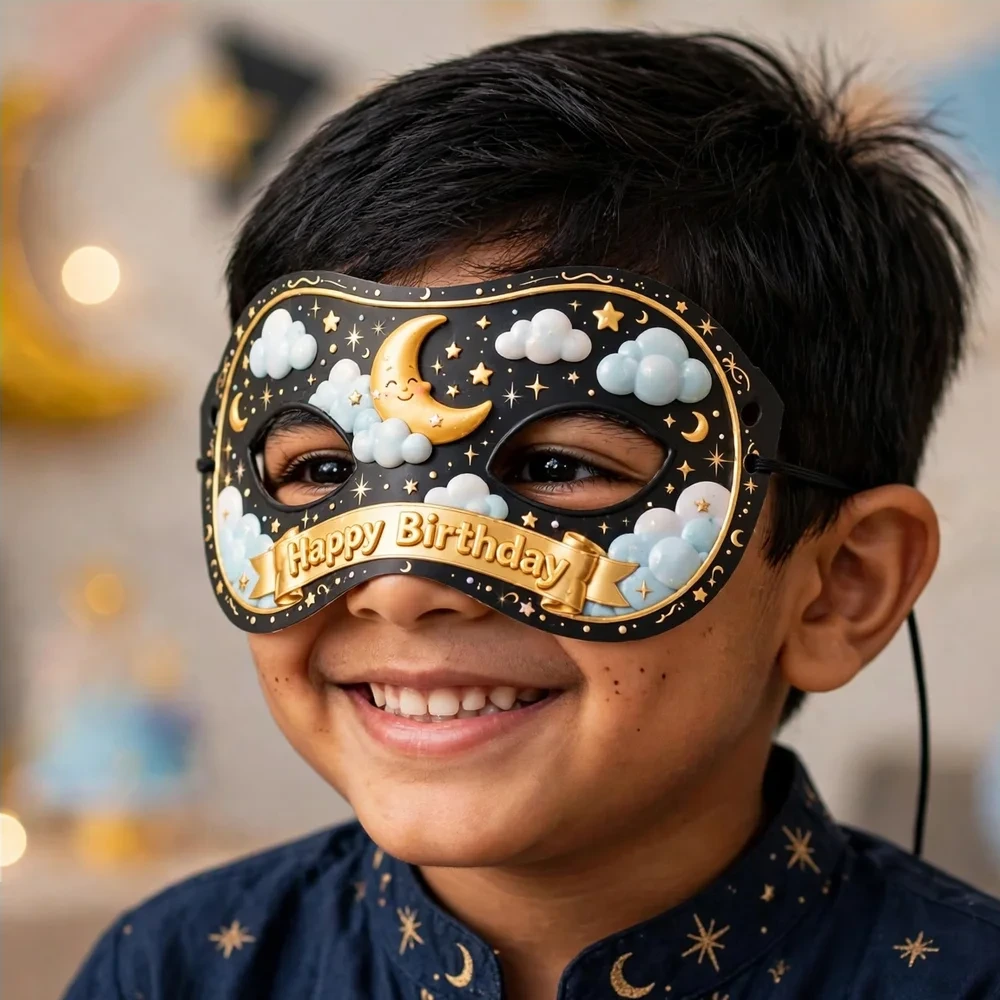 Moon & Stars Theme Party Mask Birthday Party Supplies (PACK OF 12) - 280 GSM Cardstock with Soft Stretchable Elastic Band (7 Inches wide) - Premium Party Decor Supply by Party Decor Mall - View 4