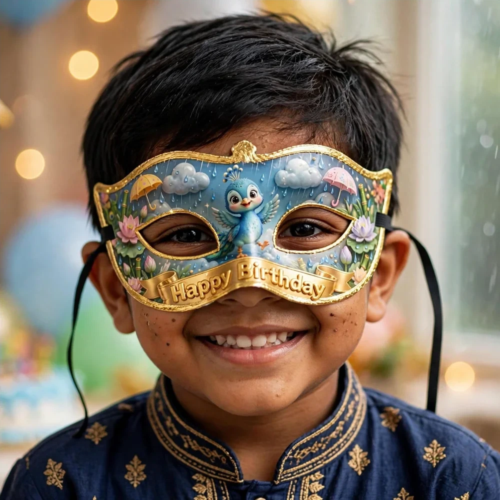 Monsoon Theme Party Mask Birthday Party Supplies (PACK OF 12) - 280 GSM Cardstock with Soft Stretchable Elastic Band (7 Inches wide) - Premium Party Decor Supply by Party Decor Mall - View 4