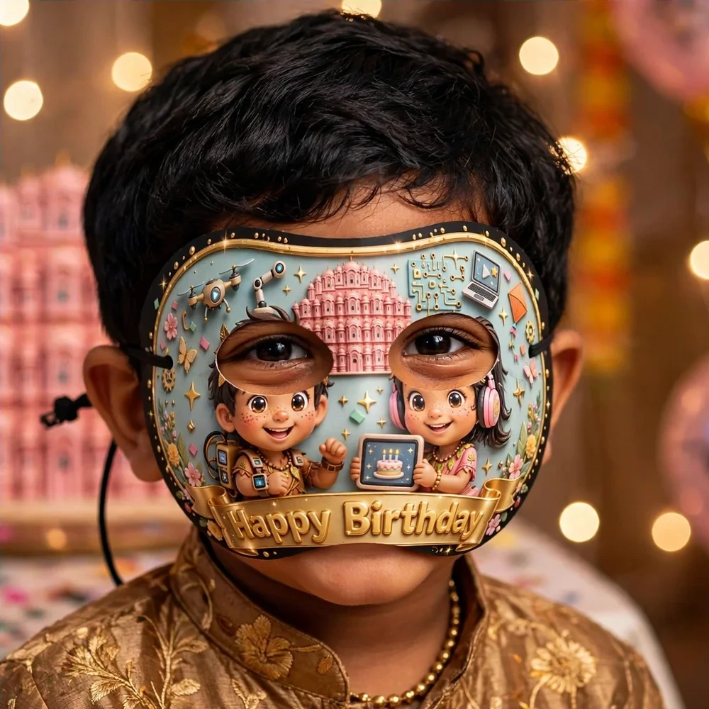 Mismatched Theme Party Mask Birthday Party Supplies (PACK OF 12) - 280 GSM Cardstock with Soft Stretchable Elastic Band (7 Inches wide) - Premium Party Decor Supply by Party Decor Mall - View 4
