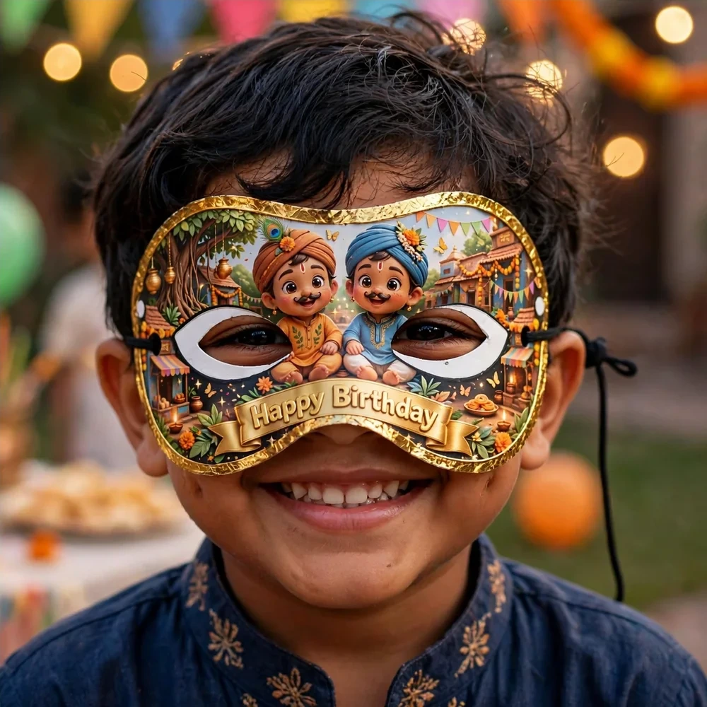 Mirzapur Theme Party Mask Birthday Party Supplies (PACK OF 12) - 280 GSM Cardstock with Soft Stretchable Elastic Band (7 Inches wide) - Premium Party Decor Supply by Party Decor Mall - View 4