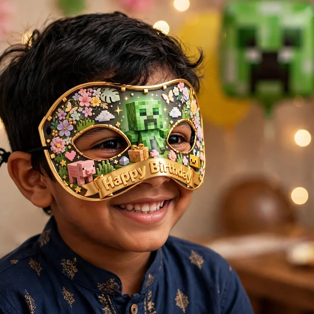 Minecraft Theme Party Mask Birthday Party Supplies (PACK OF 12) - 280 GSM Cardstock with Soft Stretchable Elastic Band (7 Inches wide) - Premium Party Decor Supply by Party Decor Mall - View 4