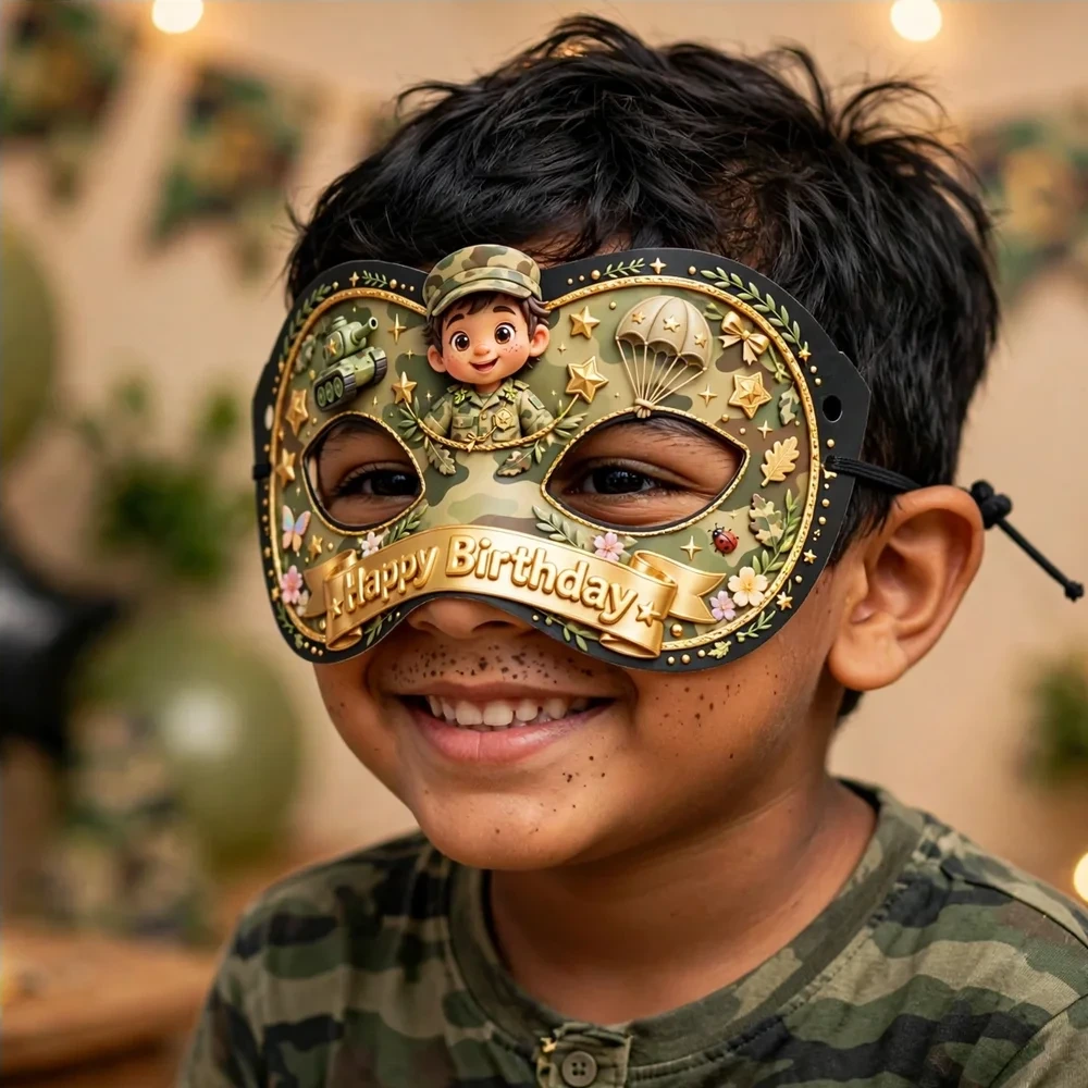 Military Theme Party Mask Birthday Party Supplies (PACK OF 12) - 280 GSM Cardstock with Soft Stretchable Elastic Band (7 Inches wide) - Premium Party Decor Supply by Party Decor Mall - View 4