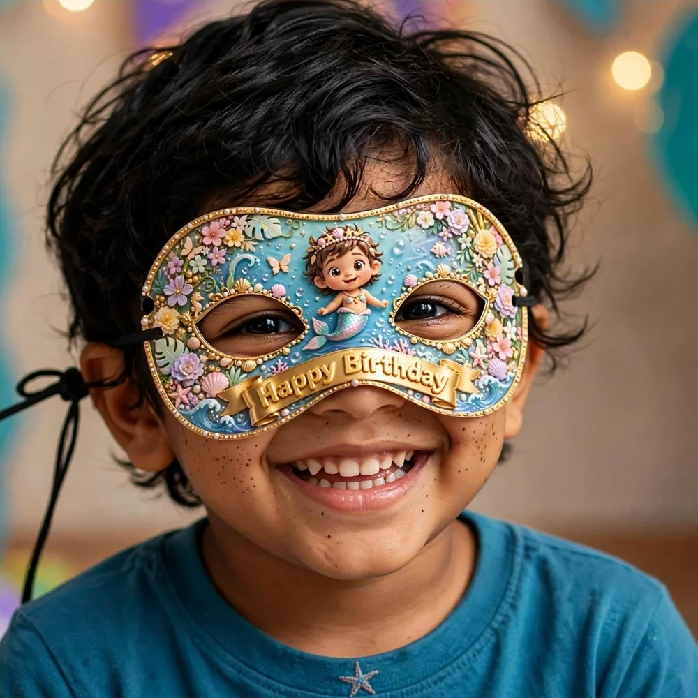 Mermaid Theme Party Mask Birthday Party Supplies (PACK OF 12) - 280 GSM Cardstock with Soft Stretchable Elastic Band (7 Inches wide) - Premium Party Decor Supply by Party Decor Mall - View 4
