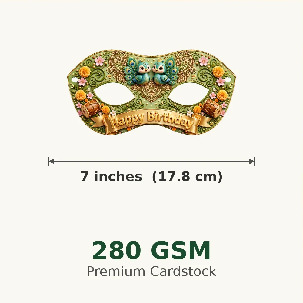 Mehendi Theme Party Mask Birthday Party Supplies (PACK OF 12) - 280 GSM Cardstock with Soft Stretchable Elastic Band (7 Inches wide) - Premium Party Decor Supply by Party Decor Mall - View 3