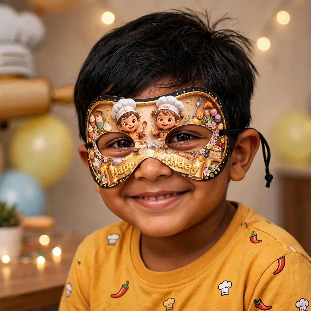 Masterchef Theme Party Mask Birthday Party Supplies (PACK OF 12) - 280 GSM Cardstock with Soft Stretchable Elastic Band (7 Inches wide) - Premium Party Decor Supply by Party Decor Mall - View 4