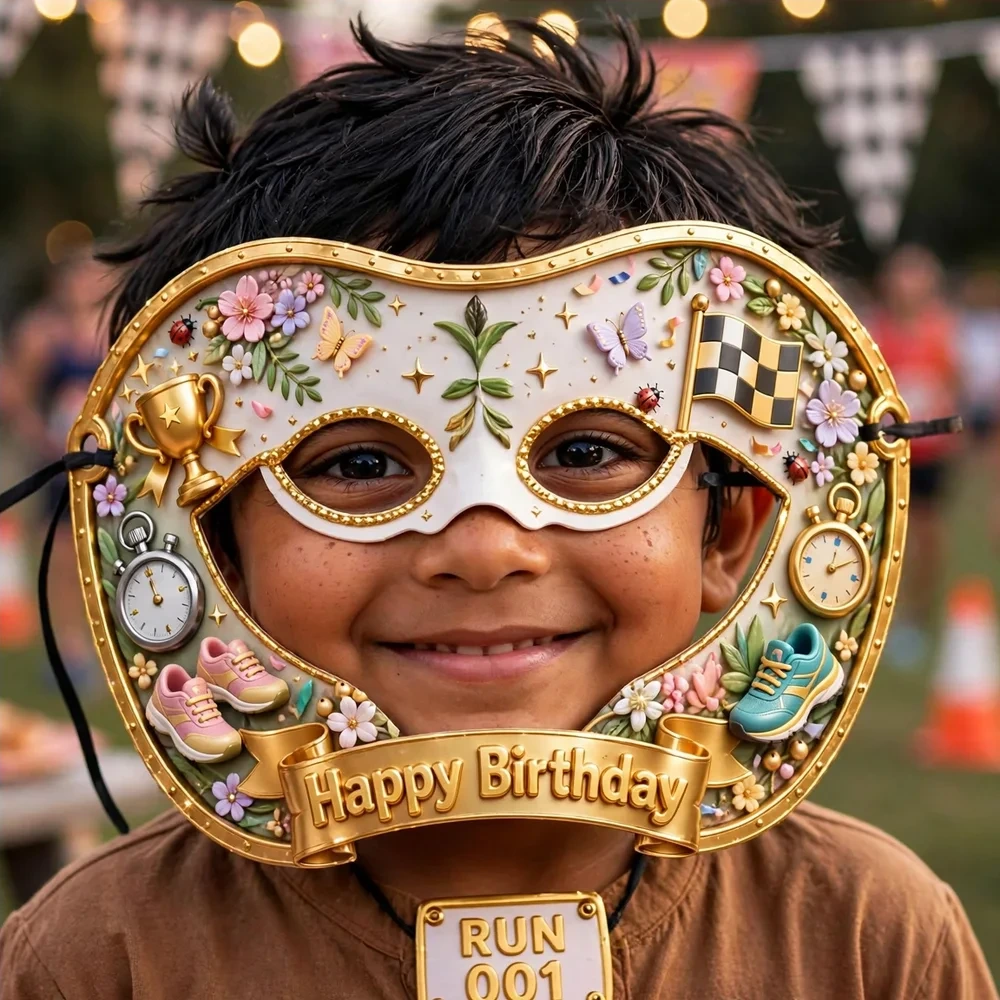 Marathon Theme Party Mask Birthday Party Supplies (PACK OF 12) - 280 GSM Cardstock with Soft Stretchable Elastic Band (7 Inches wide) - Premium Party Decor Supply by Party Decor Mall - View 4