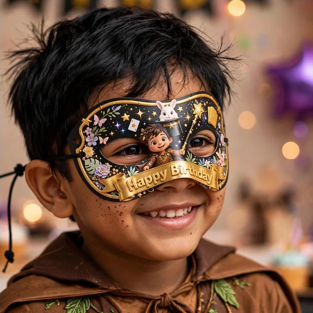 Magician Theme Party Mask Birthday Party Supplies (PACK OF 12) - 280 GSM Cardstock with Soft Stretchable Elastic Band (7 Inches wide) - Premium Party Decor Supply by Party Decor Mall - View 4