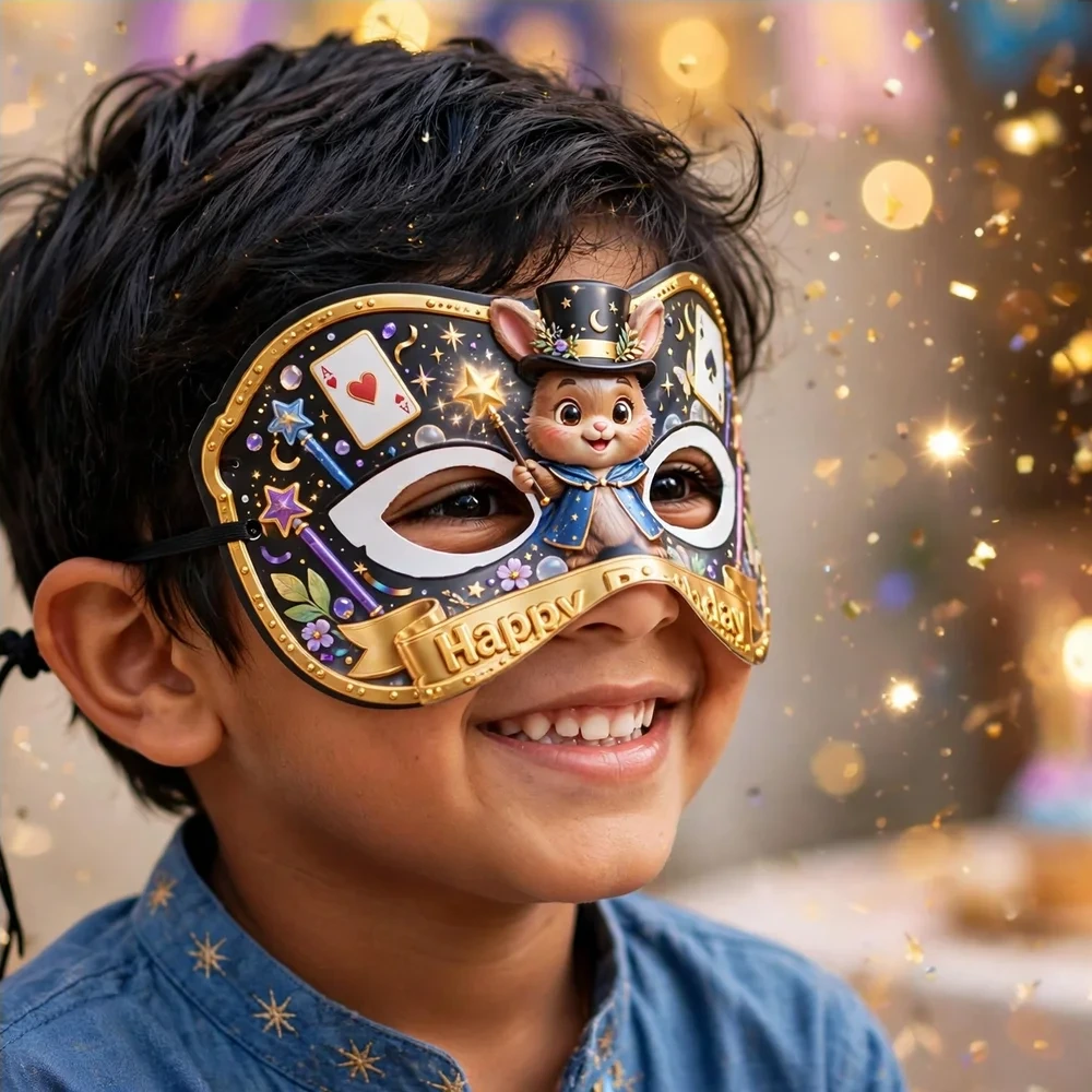 Magic Theme Party Mask Birthday Party Supplies (PACK OF 12) - 280 GSM Cardstock with Soft Stretchable Elastic Band (7 Inches wide) - Premium Party Decor Supply by Party Decor Mall - View 4