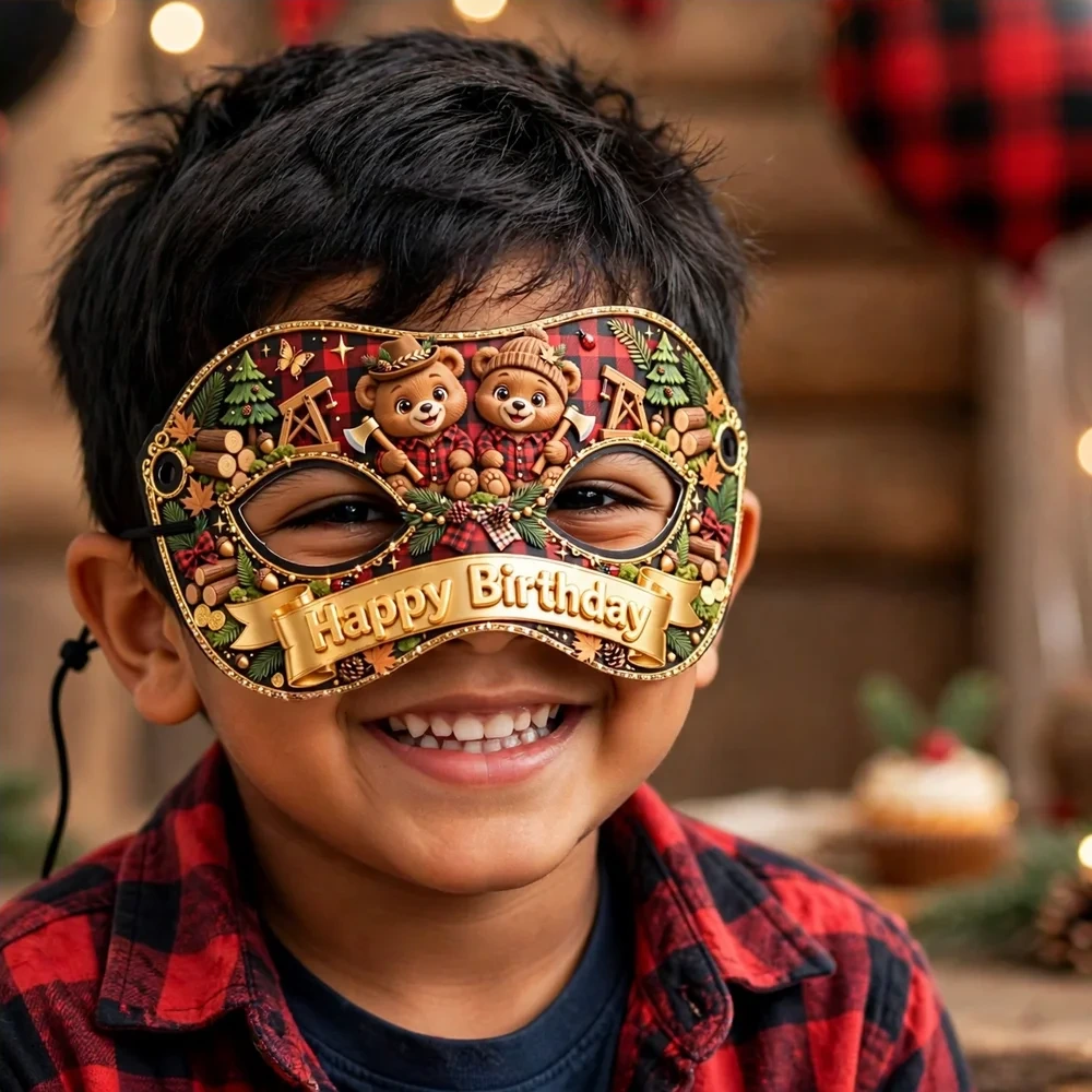 Lumberjack Theme Party Mask Birthday Party Supplies (PACK OF 12) - 280 GSM Cardstock with Soft Stretchable Elastic Band (7 Inches wide) - Premium Party Decor Supply by Party Decor Mall - View 4