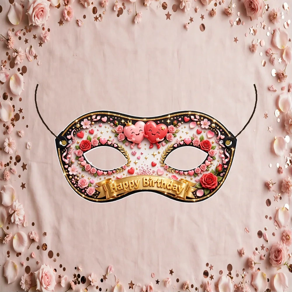 Love Romance Theme Party Mask Birthday Party Supplies (PACK OF 12) - 280 GSM Cardstock with Soft Stretchable Elastic Band (7 Inches wide)