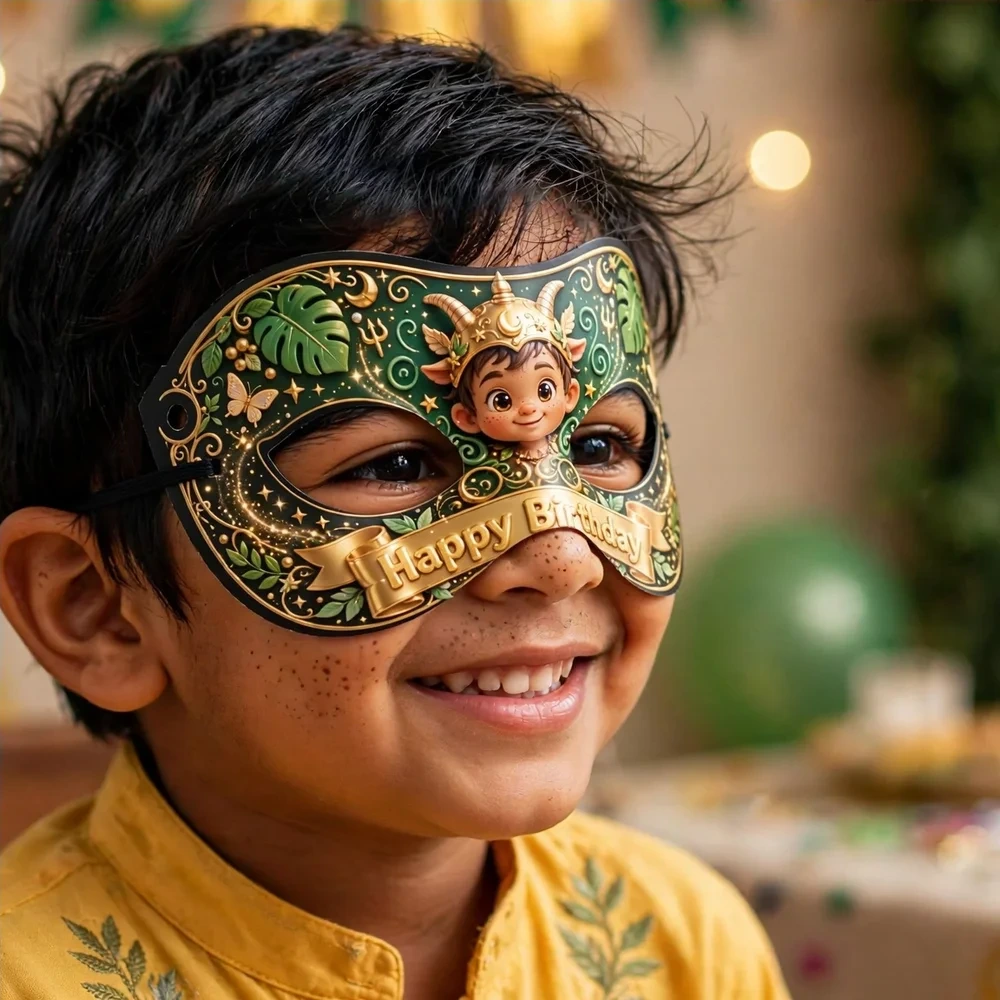 Loki Theme Party Mask Birthday Party Supplies (PACK OF 12) - 280 GSM Cardstock with Soft Stretchable Elastic Band (7 Inches wide) - Premium Party Decor Supply by Party Decor Mall - View 4