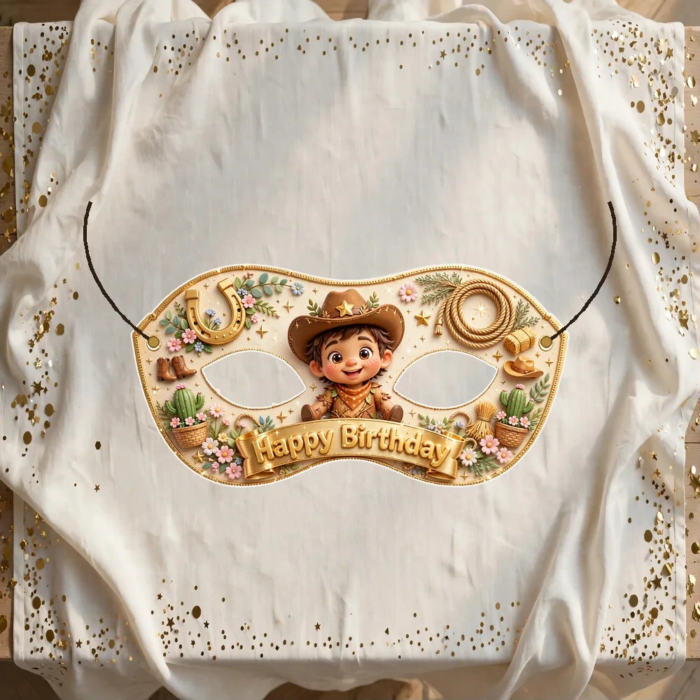 Little Wrangler Theme Party Mask Birthday Party Supplies (PACK OF 12) - 280 GSM Cardstock with Soft Stretchable Elastic Band (7 Inches wide)
