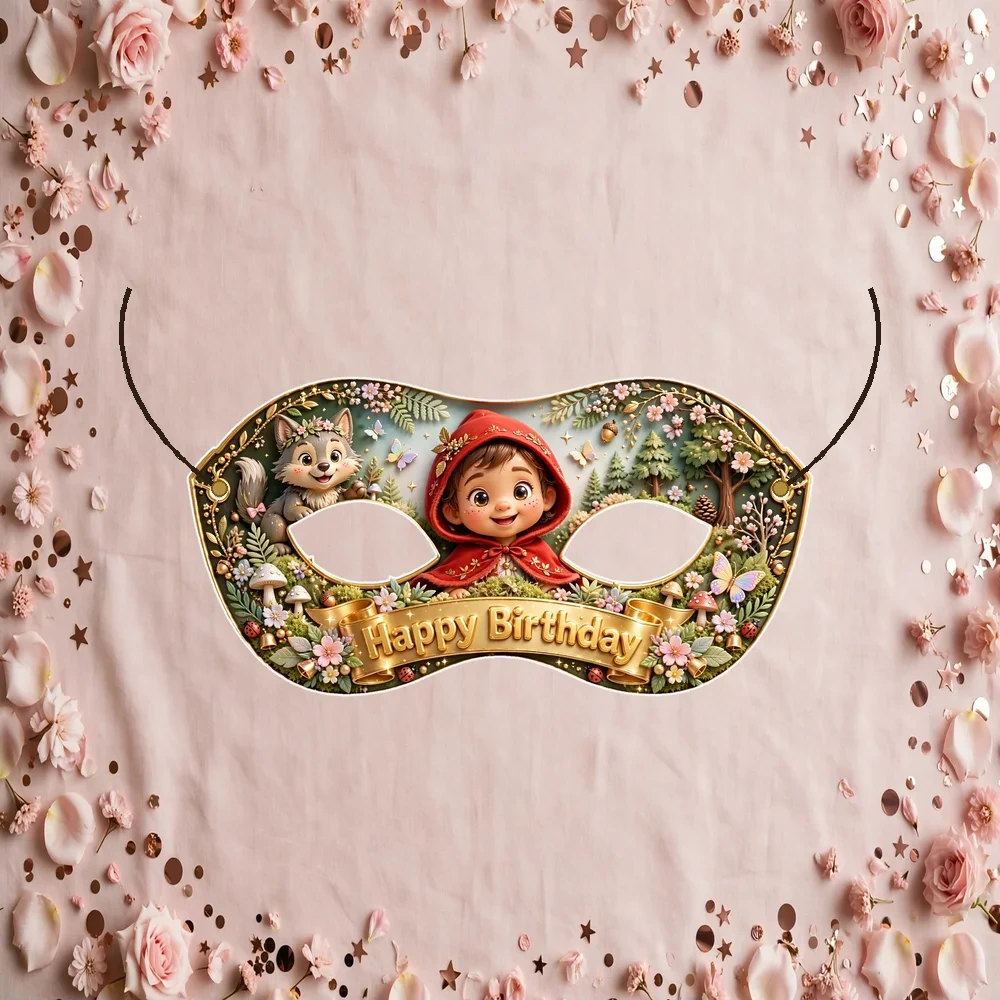 Little Red Riding Hood Theme Party Mask Birthday Party Supplies (PACK OF 12) - 280 GSM Cardstock with Soft Stretchable Elastic Band (7 Inches wide) - Premium Party Decor Supply by Party Decor Mall - View 1