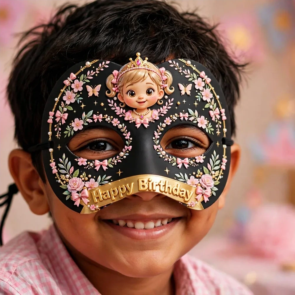 Little Princess Theme Party Mask Birthday Party Supplies (PACK OF 12) - 280 GSM Cardstock with Soft Stretchable Elastic Band (7 Inches wide) - Premium Party Decor Supply by Party Decor Mall - View 4