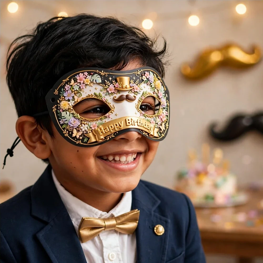 Baby Boy Theme Party Mask Birthday Party Supplies (PACK OF 12) - 280 GSM Cardstock with Soft Stretchable Elastic Band (7 Inches wide) - Premium Party Decor Supply by Party Decor Mall - View 4