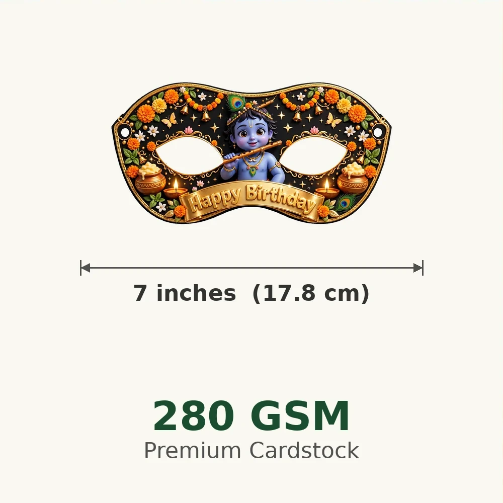 Krishna Theme Party Mask Birthday Party Supplies (PACK OF 12) - 280 GSM Cardstock with Soft Stretchable Elastic Band (7 Inches wide) - Premium Party Decor Supply by Party Decor Mall - View 3