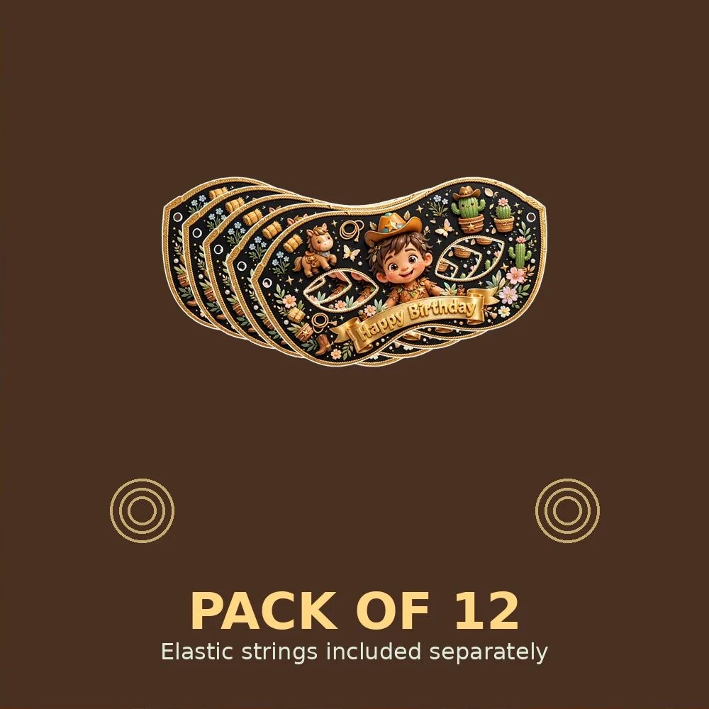 Little Cowboy Theme Party Mask Birthday Party Supplies (PACK OF 12) - 280 GSM Cardstock with Soft Stretchable Elastic Band (7 Inches wide) - Premium Party Decor Supply by Party Decor Mall - View 2