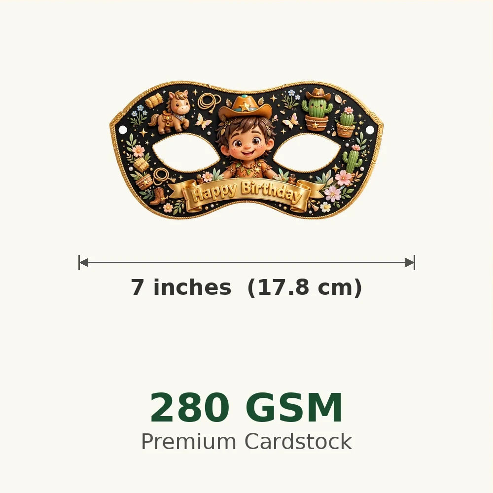 Little Cowboy Theme Party Mask Birthday Party Supplies (PACK OF 12) - 280 GSM Cardstock with Soft Stretchable Elastic Band (7 Inches wide) - Premium Party Decor Supply by Party Decor Mall - View 3